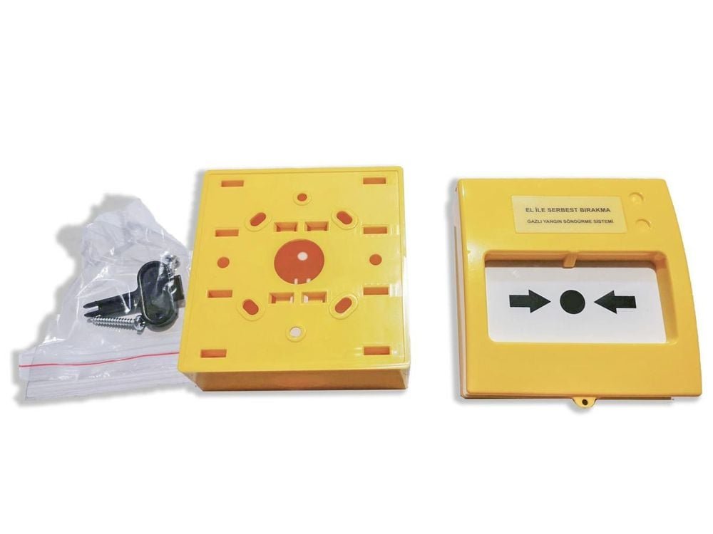 TFB-3165Y - Bouton de Libération pour Systèmes d'Extinction Jaune - Teknim 6 buton incendiu gaz emegenta galbenteknim continut 1