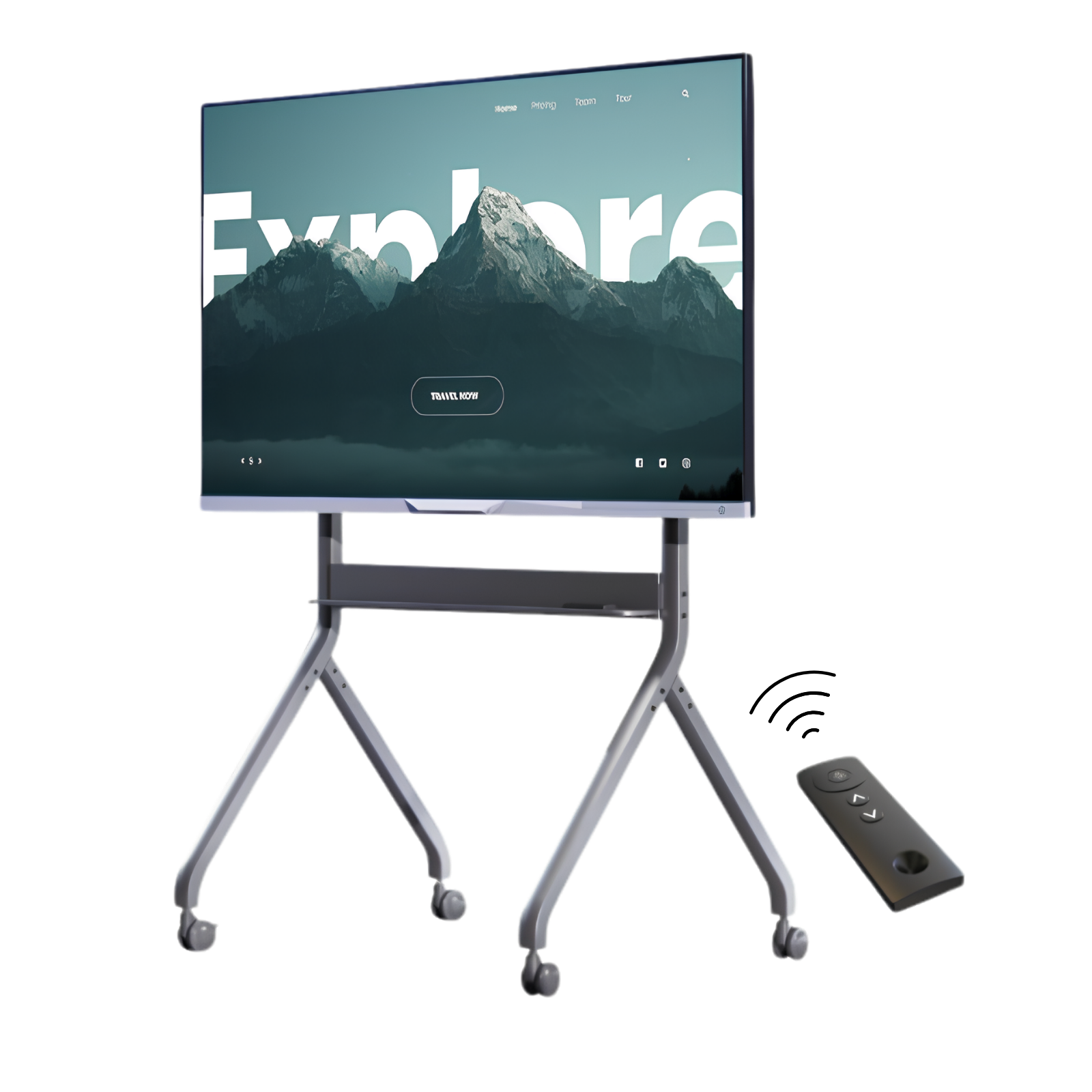 Support TV mobile motorisé P220 avec télécommande pour écran 75 à 90 pouces Vue de face chariot TV motorisé P220 hauteur réglable Télécommande incluse support TV motorisé P220 Support TV mobile motorisé P220 avec télécommande pour écran 75 à 90 pouces Vue de face chariot TV motorisé P220 hauteur réglable Télécommande incluse support TV motorisé P220
