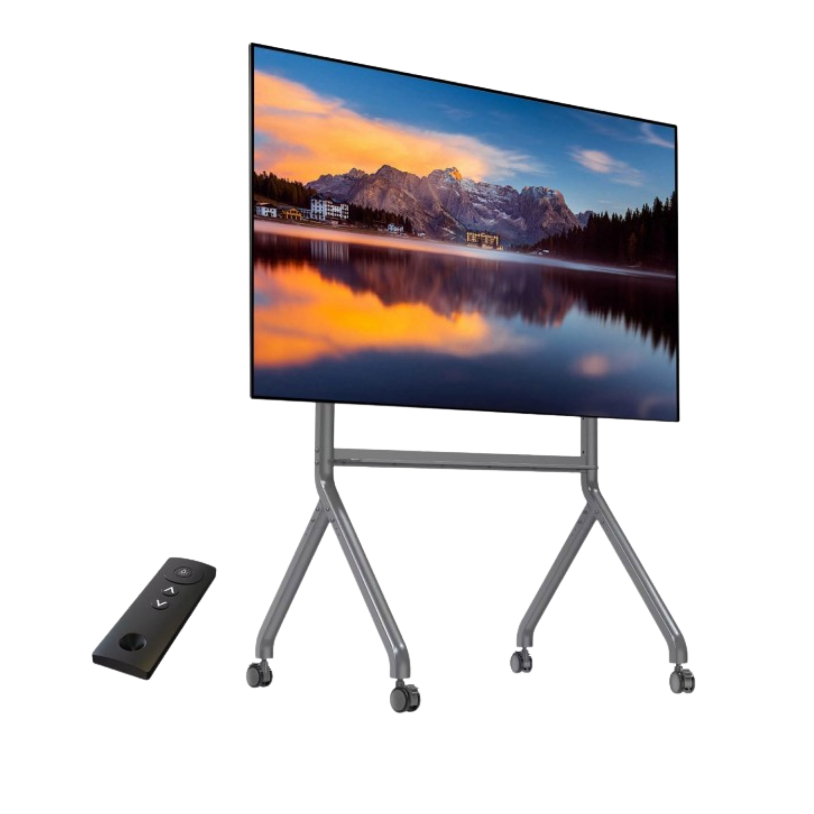 Support TV mobile motorisé P220 avec télécommande pour écran 75 à 90 pouces Vue de face chariot TV motorisé P220 hauteur réglable Télécommande incluse support TV motorisé P220 Support TV mobile motorisé P220 avec télécommande pour écran 75 à 90 pouces Vue de face chariot TV motorisé P220 hauteur réglable Télécommande incluse support TV motorisé P220