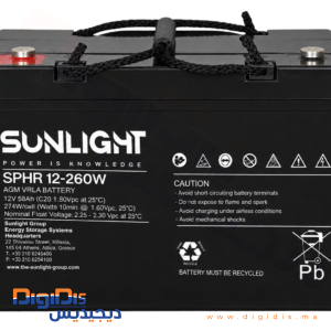 SUNLIGHT SPHR 12 260W AGM VRLA battery front view