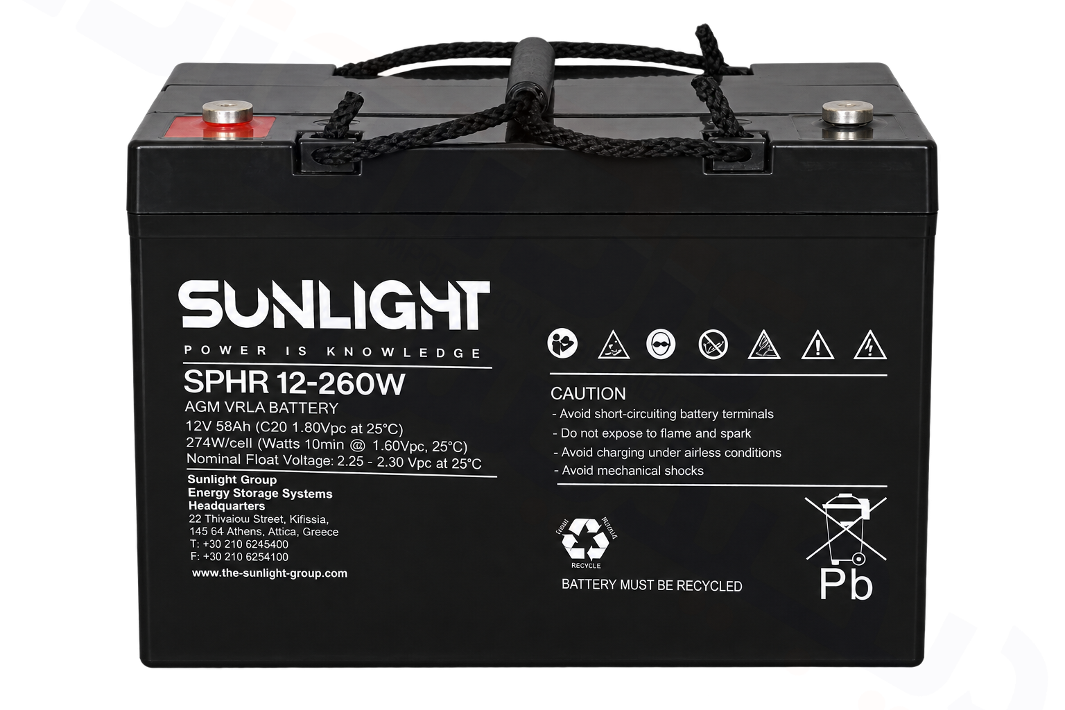 SUNLIGHT SPHR 12-260W AGM VRLA battery front view SUNLIGHT SPHR 12 260W AGM VRLA battery front view